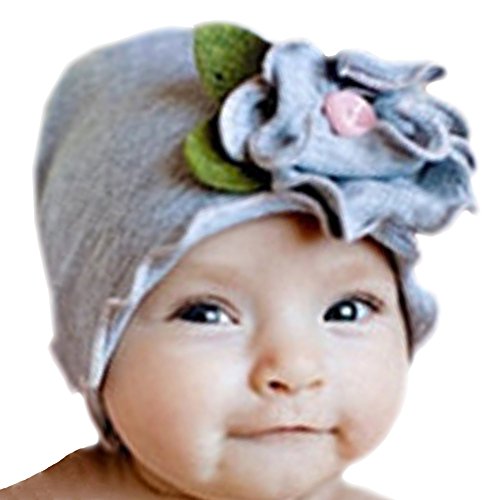Infant Baby Girls Soft Cotton Beanie Flower Hat Toddler Cap (gray)
