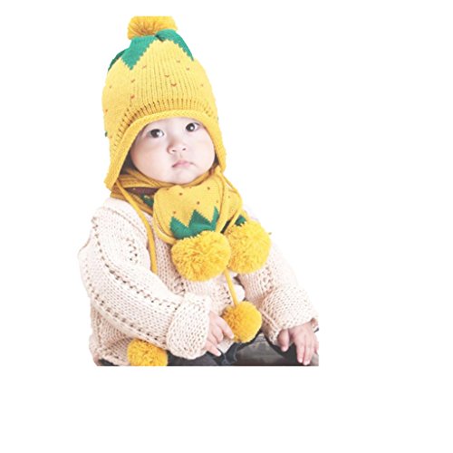 Mikey Store Baby Hat Scarf Boys Girls Infant Children Strawberry Scarf Child Scarf Hats Caps (Yellow)