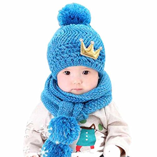 Mikey Store Cute Winter Baby Kids Girls Boys Warm Woolen Coif Hood Scarf Caps Hats (Blue)