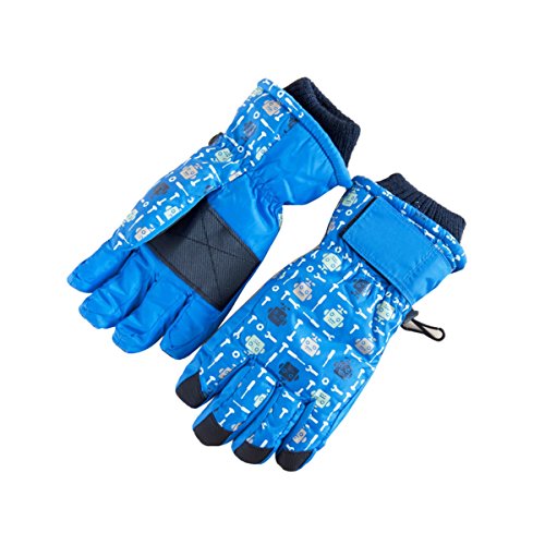 XY Fancy Kids Children Windproof Waterproof Snow Ski Robot Pattern Winter Warm Gloves Blue