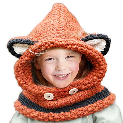 Jhua Baby Kids Warm Winter Hat Crochet Knitted Caps Hood Scarves Skull Fox Ear Beanies