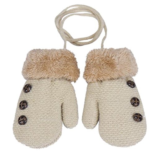DZT1968® 1 Pair Winter Baby Cute Thick Gloves Mittens With String (0-12 Months) (Beige)