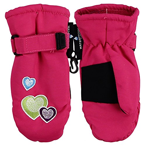 Toddler Girl's Embroidered Winter Mittens - 87135 - (Hot Pink Hearts)