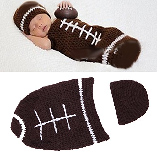 Ownmagi Crochet Photography Sweater Newborn Cap Football Suits Baby Sleeping Bag