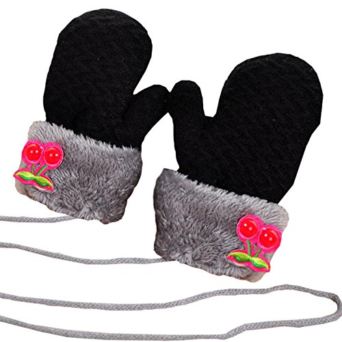 Children's Cartoon Gloves Warm Autumn Winter Korean Baby Knitting Wool Mitten for Outdoor Sports (black)