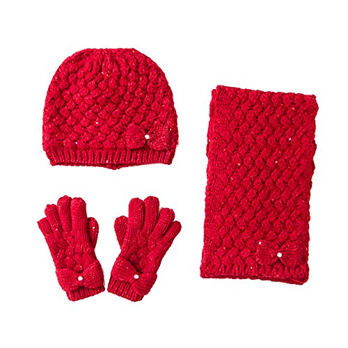 vivobiniya Baby Girl Winter hat Gloves and Scarf 3pcs/set Red 1-6t (1-3years old)