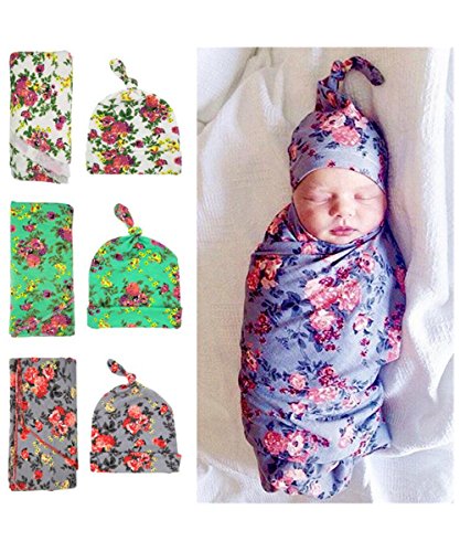 Menglihua Unisex Newborn Cocoon Swaddle Sack Blanket Knotted Hospital Beanie Hat Set 3 Pack One Size