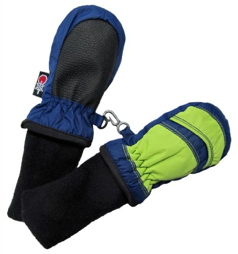 SnowStoppers Kid's Waterproof Stay On Winter Nylon Mittens Extra Small / 6-18 Months Navy Blue / Lime Green