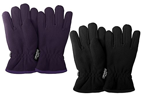 Peach Couture Warm & Cozy 2 Pack Kid's Fleece Gloves with Elastic Wrist Band (Black Purple)
