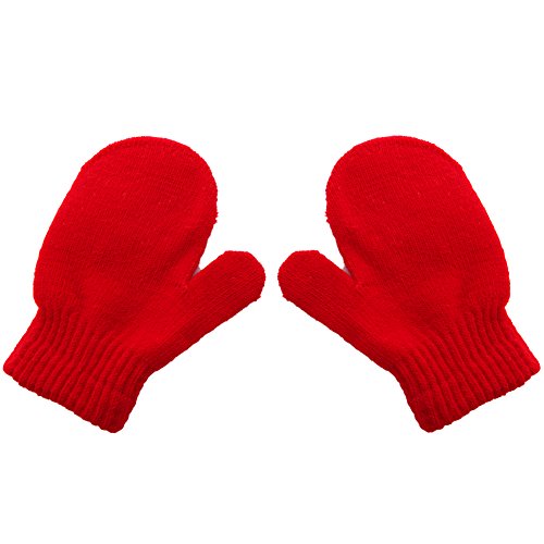LAYs Unisex Baby Knit Gloves Warm Soft Candy Colors Mittens for Boys Girls Winter Outdoor (Red)