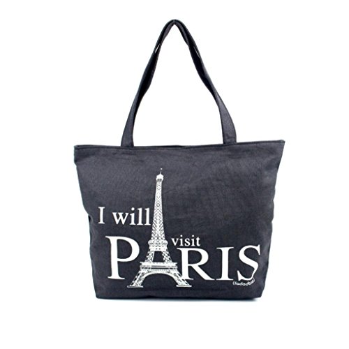 Laimeng,Women Canvas Handbag Shopping Shoulder Bag Paris Eiffel Tower Bookbag Tote (B)