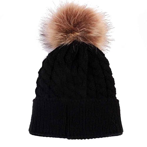 AMA(TM) Baby Gir Boy Winter Warm Knitted Wool Beanie Cap Hemming Hat (Black)