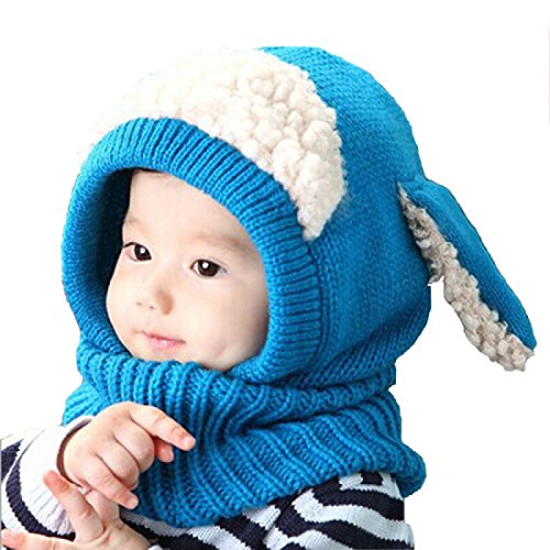 Baby Hat,Leegor New Winter Kids Warm Woolen Coif Hood Scarf Caps (Blue)