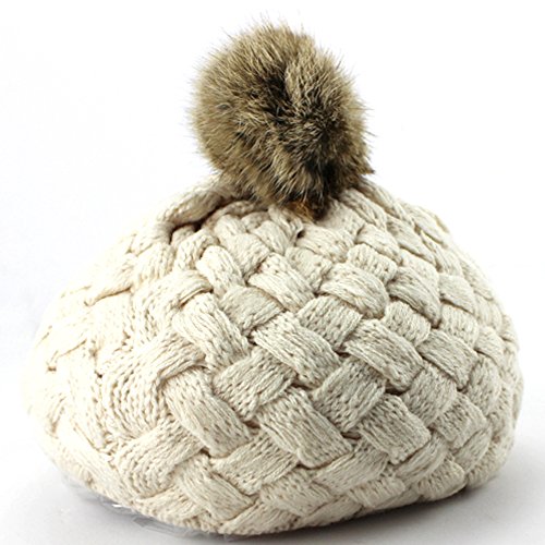 Baby Girls Knit Beanie Crochet Rib Pom Pom Warm Hat Cap for Winter (beige)