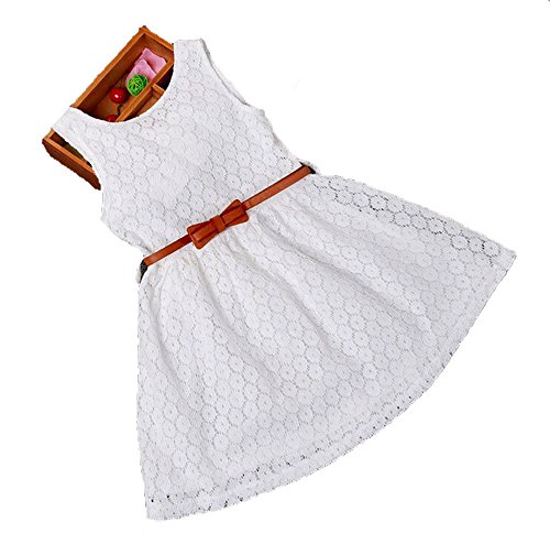 Usstore 1PC Girls Kids Lace Vest Girl Dress Princess Dress( Belt is not included) (110-3-4 Year, White)
