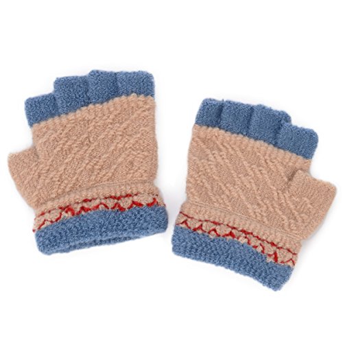 Flammi Unisex Kids Half Finger Stretchy Knit Gloves (Fits for 2-4yrs) (Pair) (Beige)