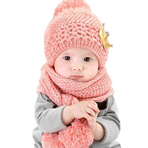 Mikey Store Cute Winter Baby Kids Girls Boys Warm Woolen Coif Hood Scarf Caps Hats (Pink)