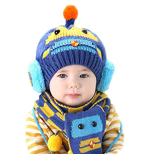 Microcosm Winter Wool Knitted Crochet Cap Scarf Set [Best Christmas Gift] for Infant/Baby/Boys/Girls (Dark Blue)