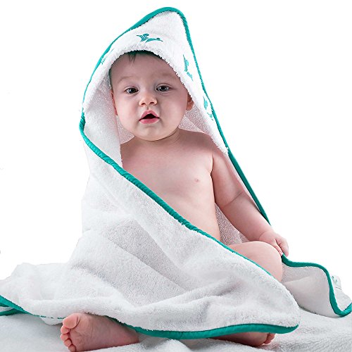 Hooded Baby Bath Towel With Washcloth Mitt - 100% Organic Cotton - Soft, Thick, White Bath Towel Set for Girls, Boys - Kids Gifts & Shower Basket - Unisex Infant to Toddler - Perfect Size