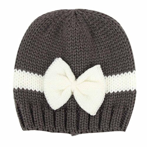 Baby Knitting Hat, Malltop Newborn Infant Soft Knit Wool Crochet Bow-knot caps For 0-1Y (Dark Gray)