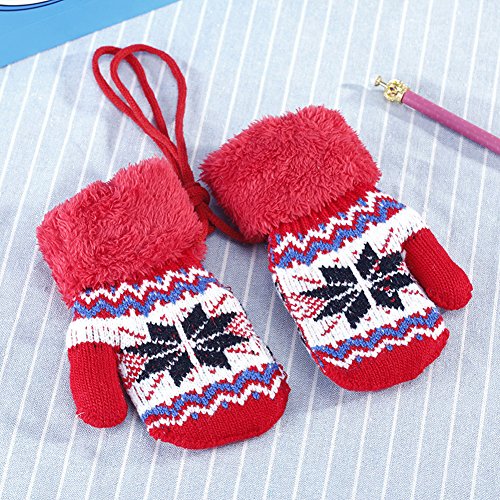Usdepant Colorful Pattern Embroidery Cotton Knit Fingerless Mitten Gloves with String for Baby (red)