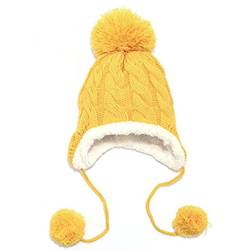 Toddler Baby Kids Boy Girl Winter Warm Cute Crochet Knit Beanie Hat Cap Earflap (Yellow)