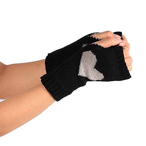Rumas Winter Wrist Arm Hand Knitted Long Fingerless Gloves Mitten (Black)