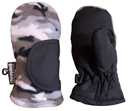 N'Ice Caps Baby Unisex Thinsulate And Waterproof Easy On Velcro Closing Mitten (1-2yrs, black/grey camo print)
