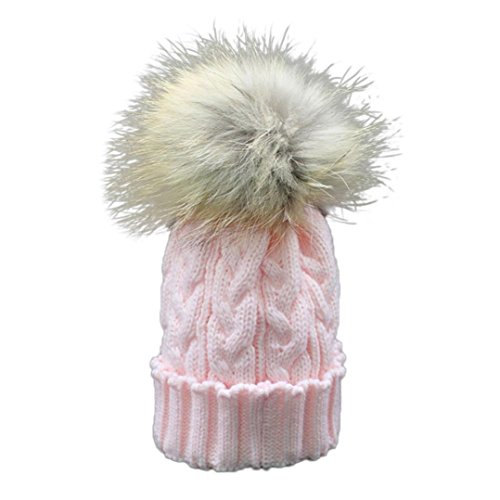 Mikey Store Toddler Baby Winter Crochet Hat Fur Wool Knit Beanie Warm Cap (Pink)