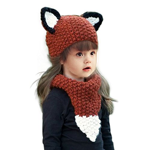 Jhua Baby Kids Warm Winter Beanies Knitted Caps Hooded Fox Ear Hat Scarves