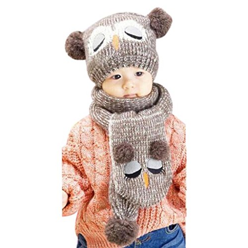 Mikey Store Baby Knit Crochet Toddler Kids Warm Balls Hat Beanie Cap + Scarf (Coffee)