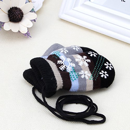 Usdepant Cotton Blend Snow Pattern Colorful Strape Knit Baby Mitten Gloves (black)