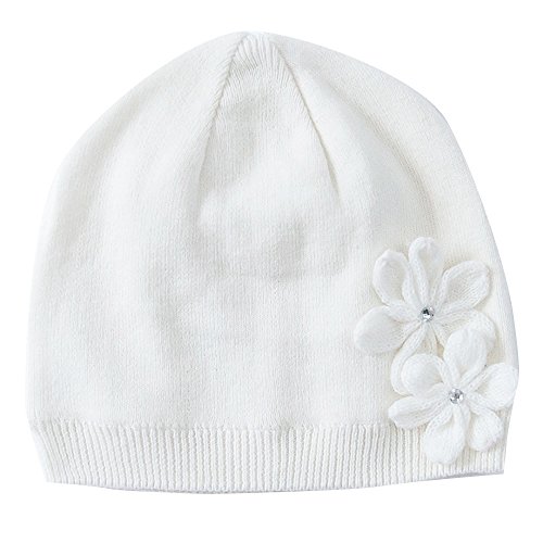 vivobiniya® Toddler Girl's Winter Knitted cap Flower Hat Pink and white 0-6T (6M-2T, white)