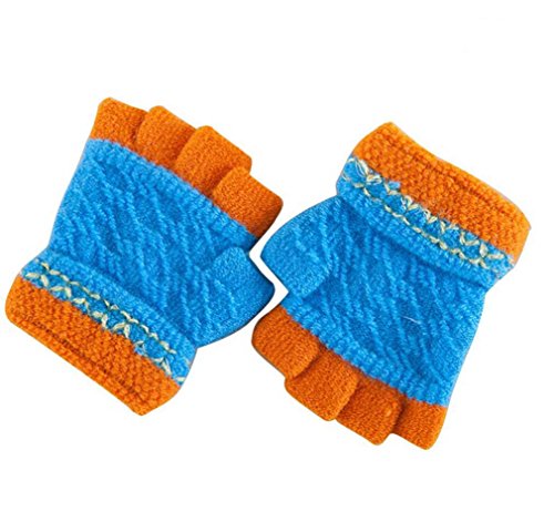 SAMGU Unisex Girls Boys Baby Kids knitting Warm Half Finger Gloves Mittens Sky blue