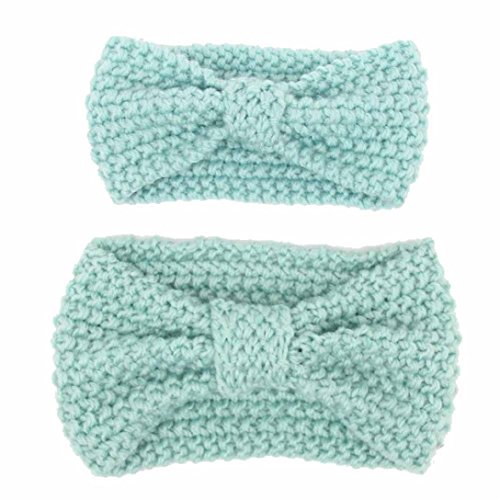 Hairband for Mom and Baby, Misaky Warm Elastic Crochet Knitted Headband (Mint Green)
