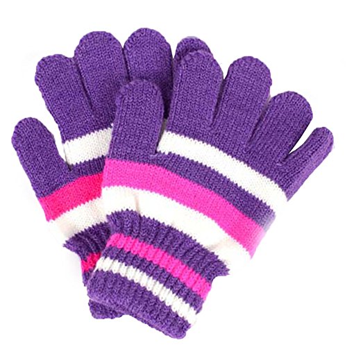 MEXUD Children Girls Boys Kids Magic Elastic Mittens Knitted Gloves Winter Warmer (Purple)
