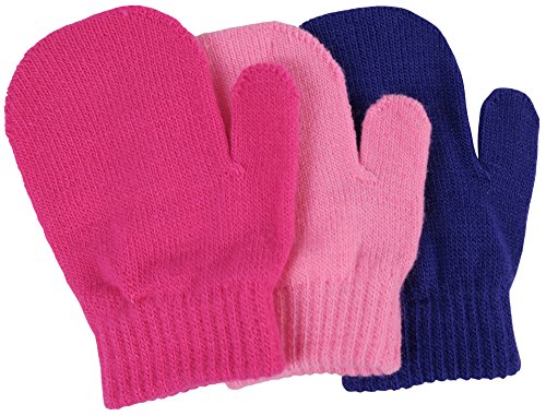 N'Ice Caps Little Girls and Infants Magic Stretch Mittens 3 Pairs Assortment (6-18 Months, Solid - Pink/Fuchsia/Purple)