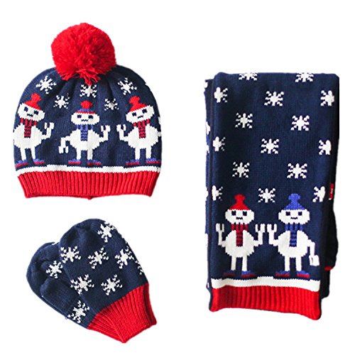 Ahyuan Baby Girls Warm Winter Hat Glove and Scarf Kid Suits Crochet Caps 2-6t (Snowflake)
