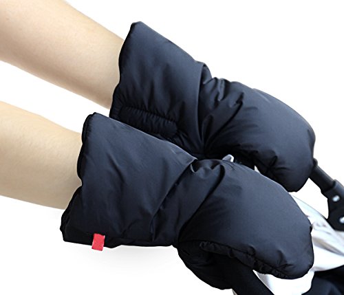 ROOCA Stroller Hand Muff - Winter Waterproof Anti-freeze Gloves - Warm fur fleece Gloves for Parents and Caregivers.(Black)