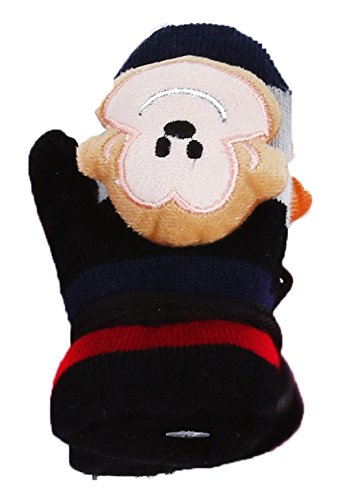 Wander Agio Kids Gloves For Baby Girls and Boys Cute Cartoon Black Gloves Animals Pattern Monkey