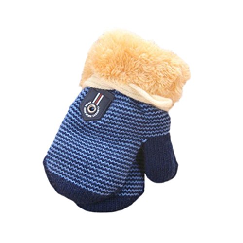 Amiley Infant Baby Girls Boys Warm Knitted Gloves Thick Fur Liner Mittens Winter (Dark Blue)