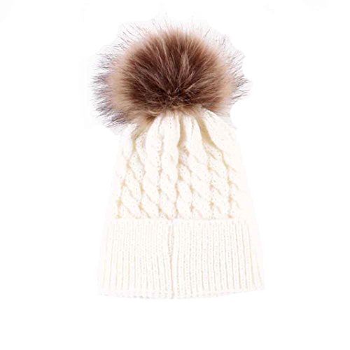 TONSEE 1PC Newborn Cute Winter Kids Baby Hats Knitted Wool Hemming Hat (White)