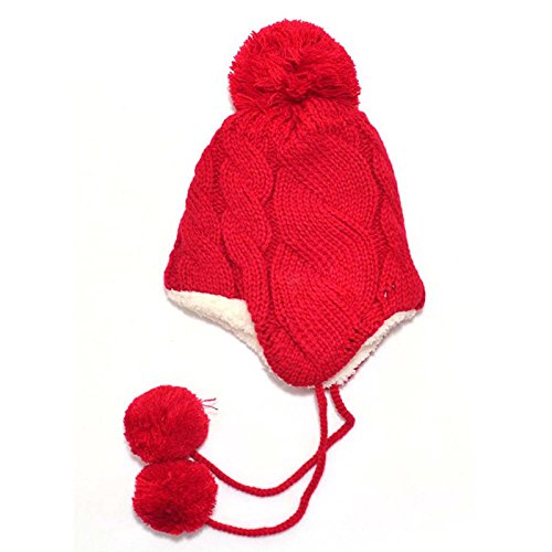 Toddler Baby Kids Boy Girl Winter Warm Cute Crochet Knit Beanie Hat Cap Earflap (Red)