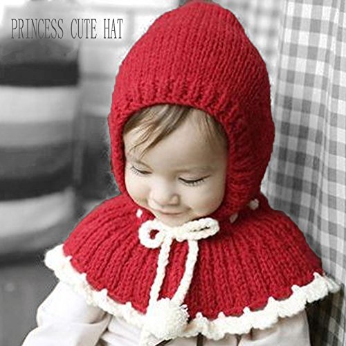 Bluestar Baby Cute Knit Hats for Fall Winter, Baby Thick Warm Neck Head Hats Caps (Red)