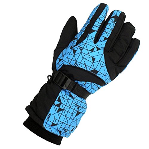 Ikevan 1 Pair Winter Outdoor Sports Driving Mens Gloves Windproof Waterproof Ski Full Finger Gloves Thicker Thermal Fleece Thickened and Cashmere Mitten (Blue)