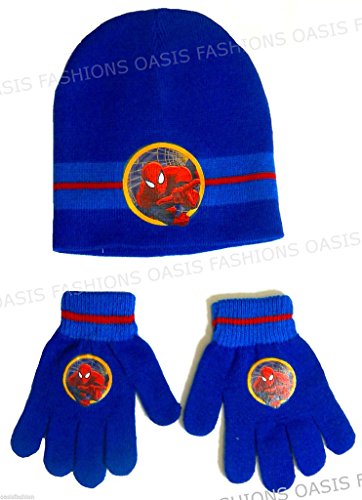 Official Marvel Kids Boys Spiderman Beanie Hat And Gloves Set One Size Ages 4-10 In Royal Blue & Dark Blue