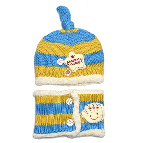 Zjzhao Toddler Girls Boys Baby Kid Winter Beanie Warm Hat Hooded Knitted Scarf Cap (Light Blue)