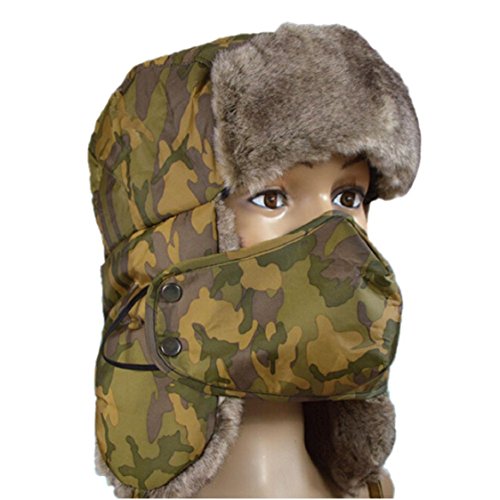Ikevan Unisex Ski Cap Bright Color Camouflage Winter Hat Wind Mask Cold-proof Outdoor Several Wear Methods Thickened and Cashmere Hat Warm Cap (Yellow)