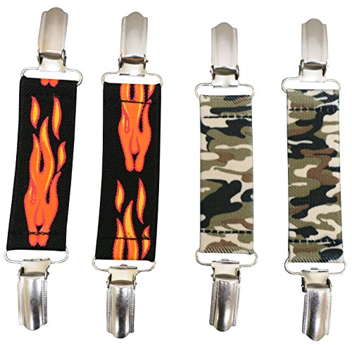 N'Ice Caps Baby and Kids Strong Stainless Steel Mitten Clips 2 Pair Pack (One Size, Flames Print/Black Grey Camo)