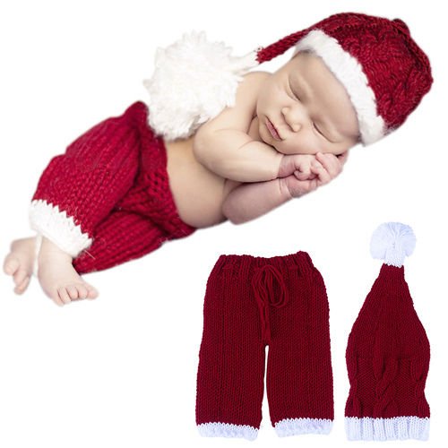 Christmas Santa Baby Boys Girls Crochet Knit Costume Photo Photography Prop Hats
